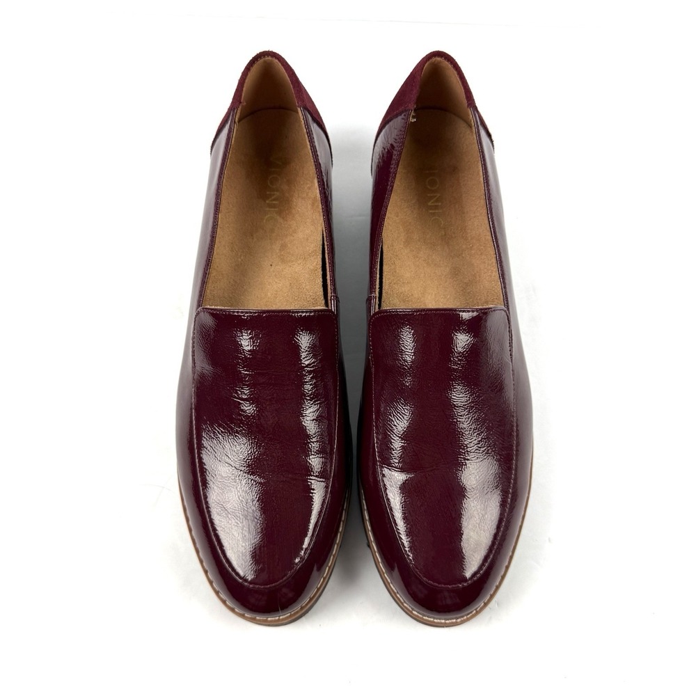 Vionic‎ Kensley Loafer 9.5 Red Burgundy Patent Leather Slip On Platform Shoes